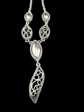 Vintage Napier Silver-Tone Filigree Marquise Necklace 24 inches
